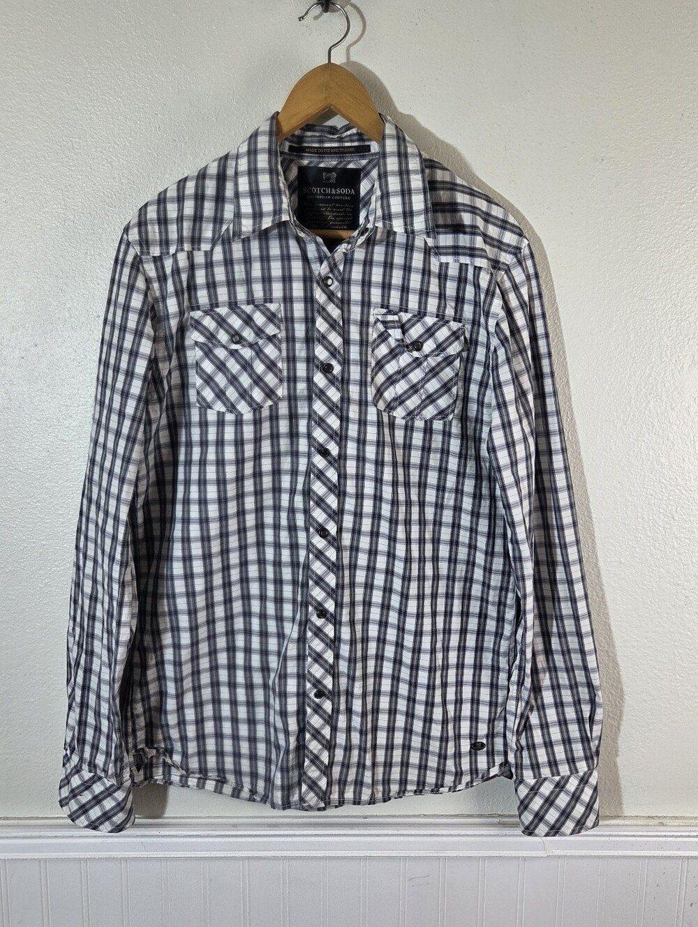 Scotch & Soda Amsterdam Couture Men Plaid Western Shirt Large Cotton Snap Button